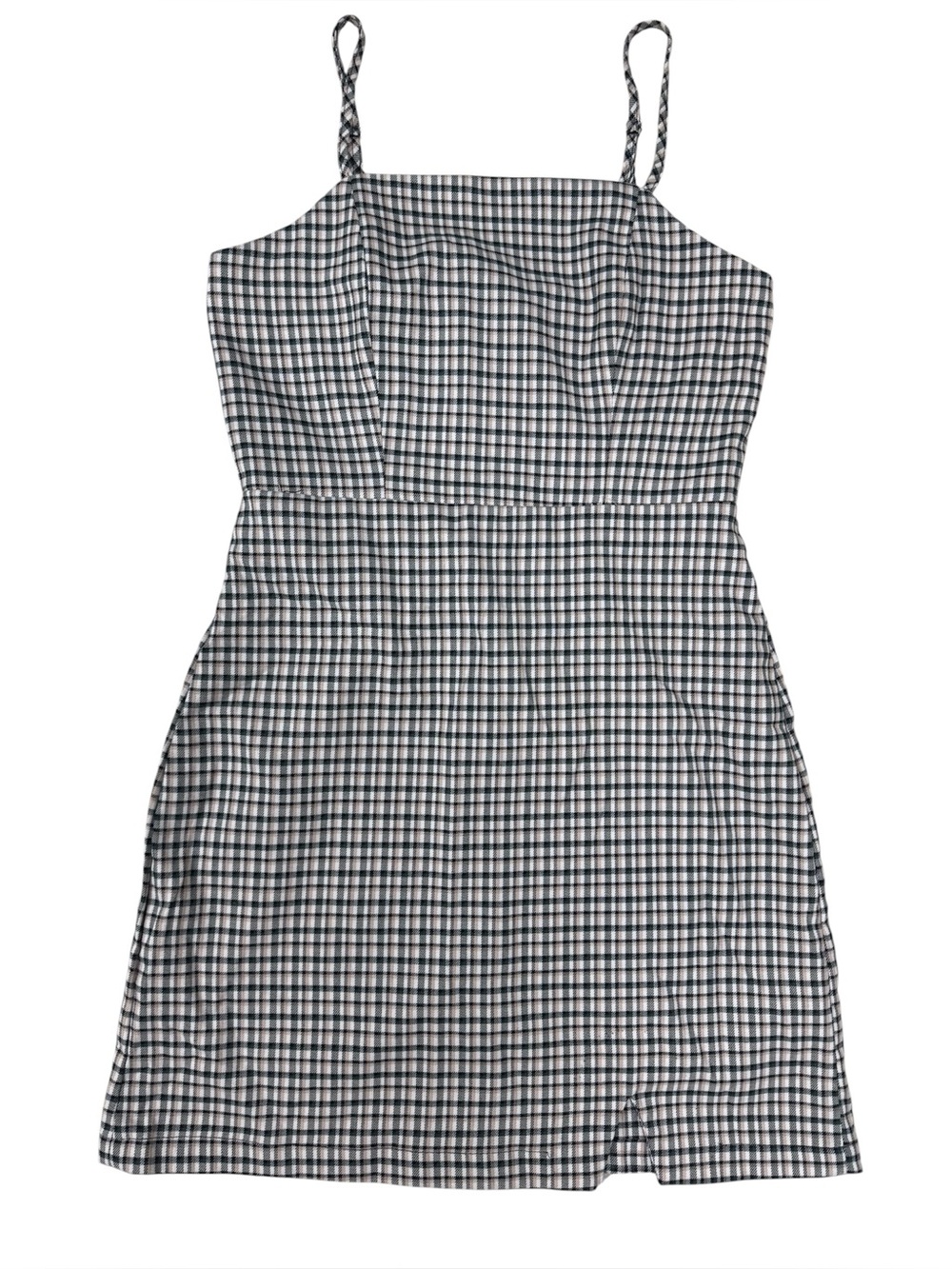 Gingham Spaghetti Strap Mini Dress - Black and Hunter Green